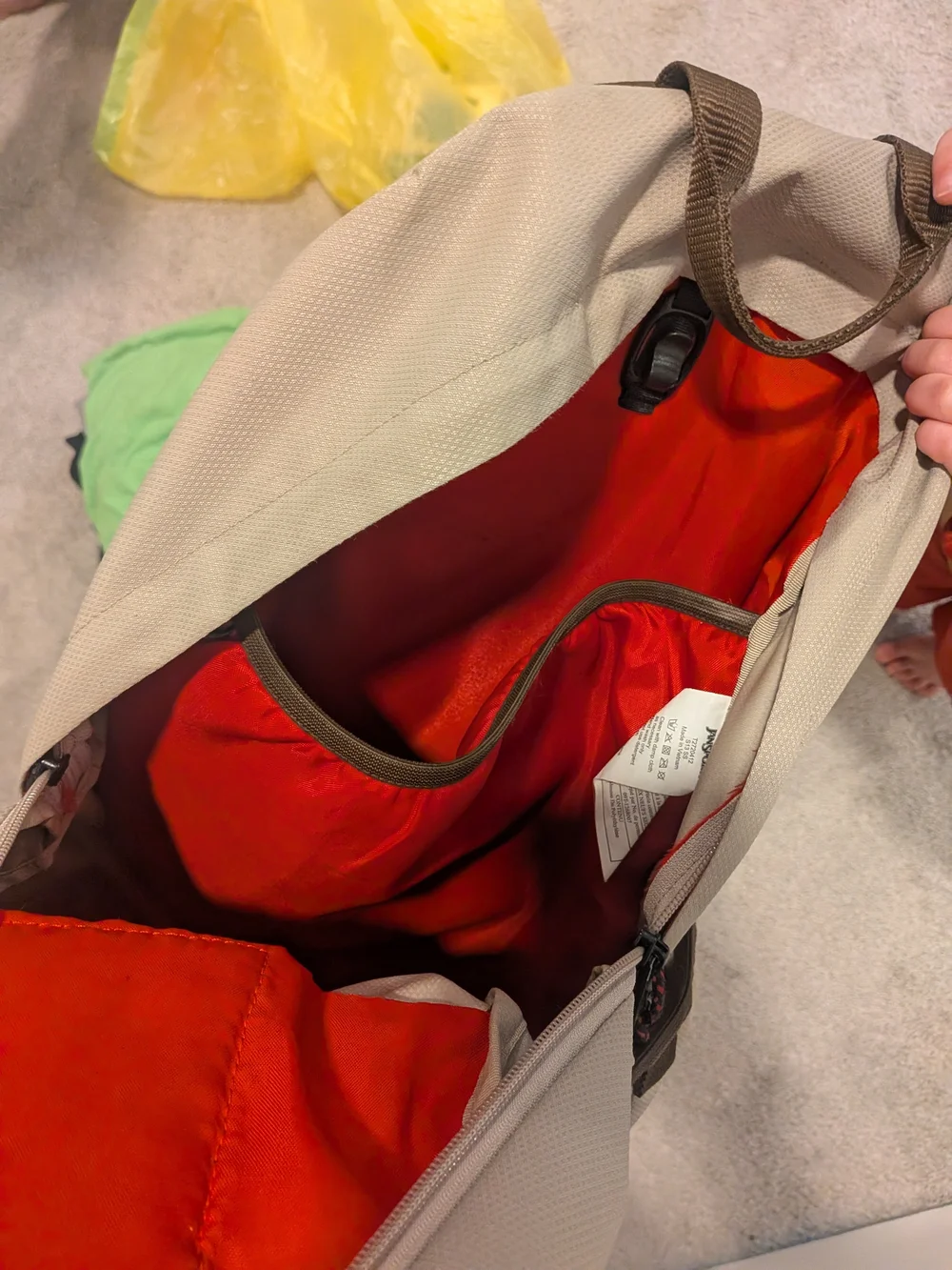 JanSport Beige Backpack with Dark Accents Laptop Slot